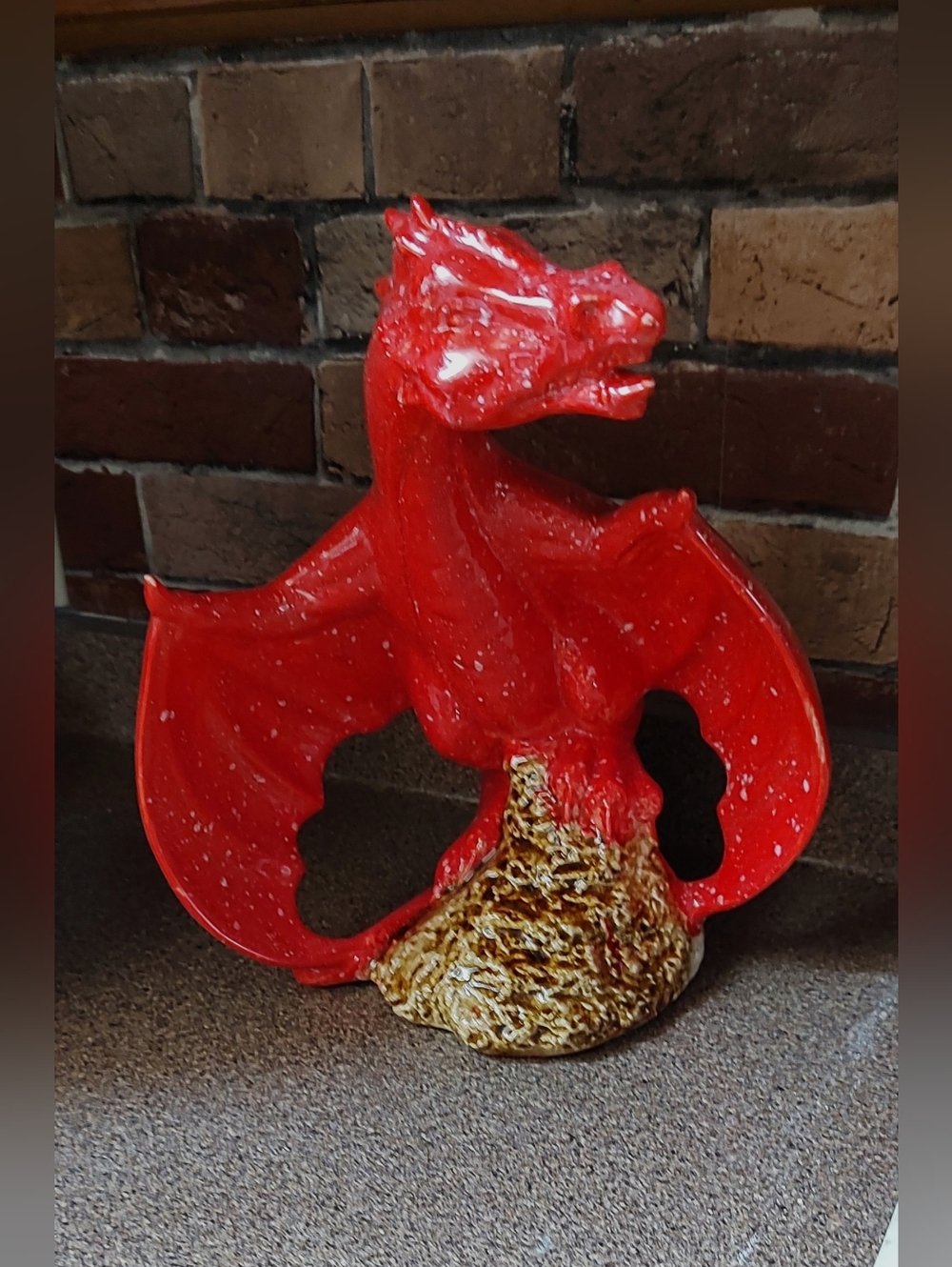 Red Ceramic Dragon Sculpture Home Art